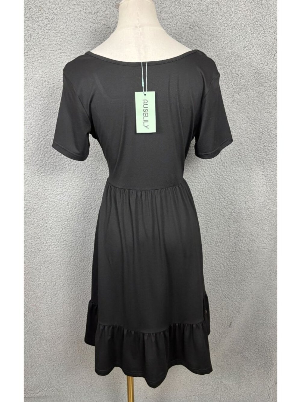 AUSELILY Women's Tank Dress Square Neckline Ruffle Hem Black Small New With Tags - Picture 5 of 8